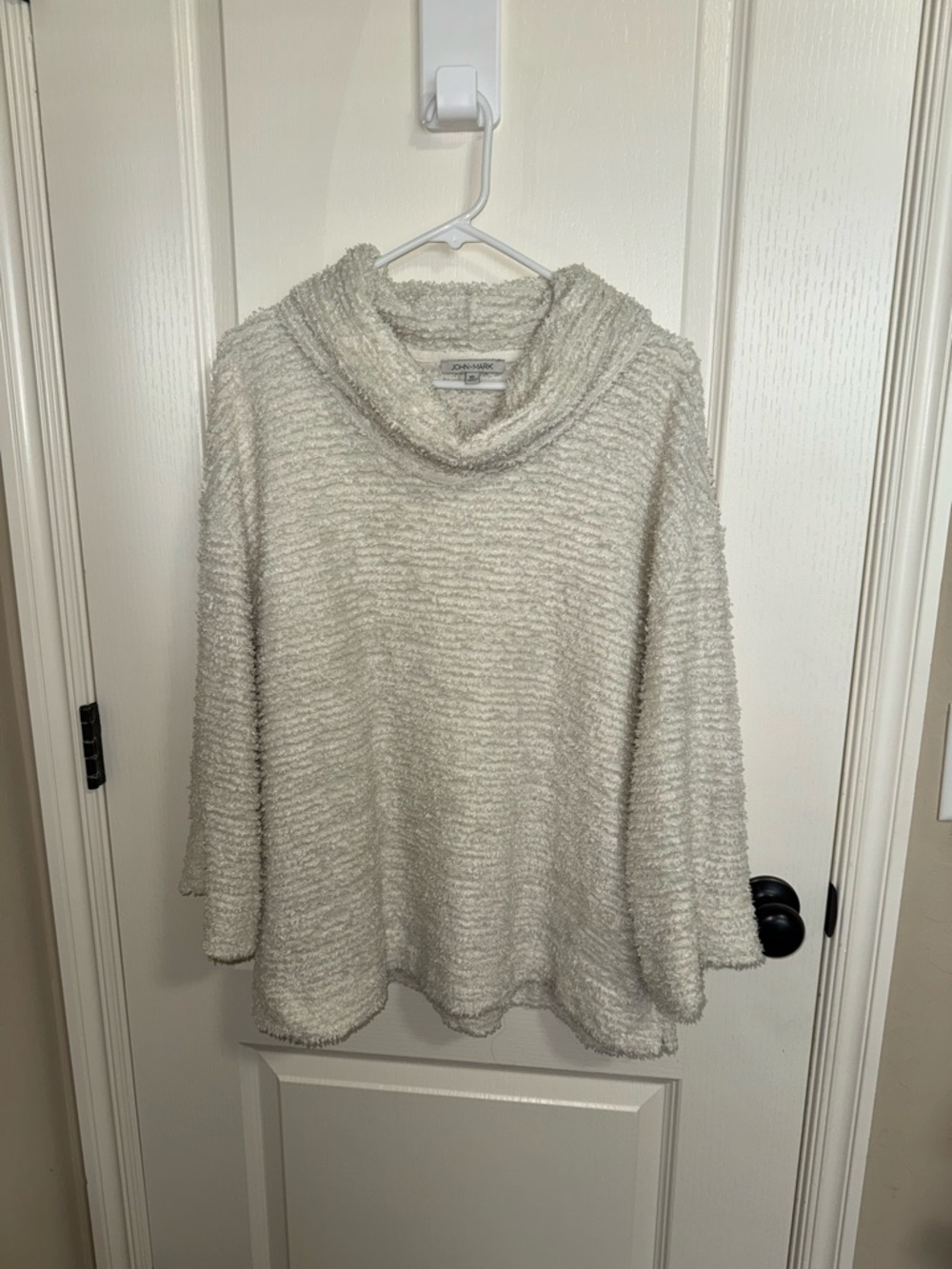 John Mark Cream Cowl Neck Popcorn Knit Tunic Sweater - XL